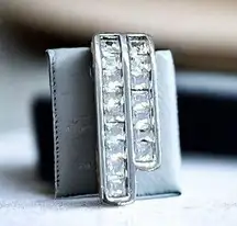 Vintage David Grau Silver Tone Pendant 2 Rows Clear Crystals Rhinestones .75"