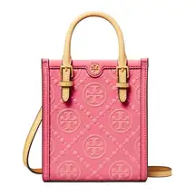 RARE Tory Burch Mini T Monogram Embossed Leather Bag Tote Crossbody Pink