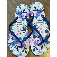 Havaianas Women's Slim Floral Flip Flops Blue/Pink Size 9/10 Casual Sandals