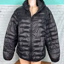 Wantdo Black Duck Down Feather Lightweight Hooded Quilted Puffer Jacket Size XXL