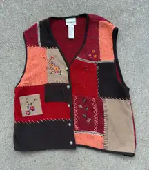 90s Y2K chenille yarn knit patchwork sampler boho warm tone color sweater vest