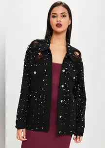 Missguided Carli Bybel Distressed Black Jean Jacket