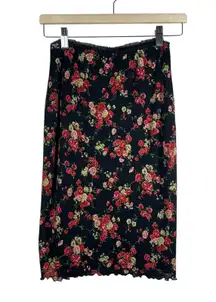 My Michelle Midi Skirt M Black Floral Whimsigoth Lettuce Hem Romantic Vamp