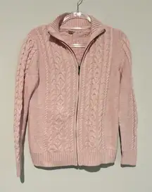 L.L. Bean Cable Knit‎ Full Zip Sweater light pink size small
