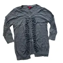 Merona Women’s Cardigan XS Ruffle Blue Gray Cottagecore Office Professional