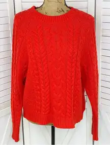 Aerie Cable Knit Crewneck Crop Sweater Red Small