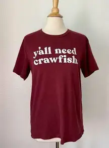 Sweet Baton Rouge Maroon Solid Short Sleeve Crew Neck Crawfish Graphic T-Shirt