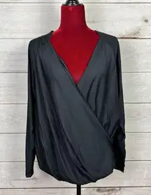 NWT James Perse Wrap Raglan Top Blouse Black Long Sleeve Womens Sz S V-Neck