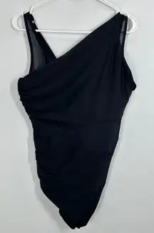 Miraclesuit Azura Black One Shoulder Ruched Tummy Control Swimsuit‎ US 16