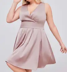 Cider Dusty Rose Pink Satin V Neck Ruffle Fit And Flare Mini Dress Size M