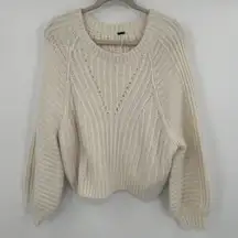 Free People Sweater Womens Small Ivory Chunky Knit Raglan Pullover Boho Cozy‎