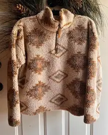 Thread and Supply  Wubby Sherpa style Quarter Zip Aztec Print Cropped Sweater