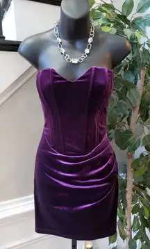 Super down Cocktail Dress Womens Medium Purple Velvet Off The Shoulder Back Zip