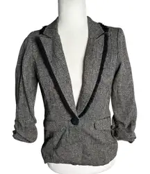 Maurices Tweed Blazer Jacket Ruffles Small Black Button Lined Scrunch Sleeve