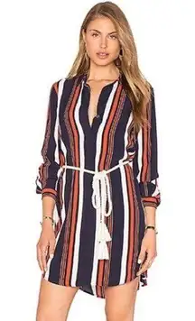 TULAROSA STRIPED LONG SLEEVE JAMES ROPE TASSEL BELT SHIRT DRESS