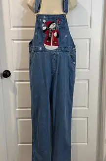 Women's snowman winter holiday denim overalls vintage Y2K medium