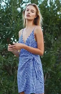 Malia Blue Gingham Linen Blend Dress