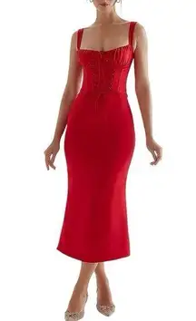 NWT HOUSE OF CB Valencia Duchess Satin Corset Midi Dress