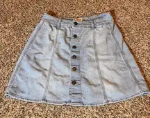 Mossimo Denim Mini‎ Skirt Button Front A-Line Casual Light Wash Size 0