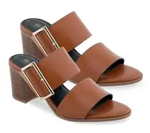 Olivia & Kate Cognac Francesa Buckle Heeled Sandal - Size 9