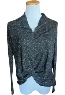 Womens Sancutary Shimmer Glitter Holiday Split Neck Knot Front Top Blouse  Sz L