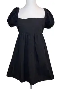 Le Lis Boutique Black Puff‎ Sleeve Smocked Babydoll Mini Dress Size Large Boho