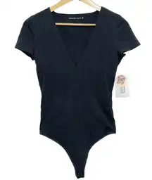 Abercrombie & Fitch Navy Blue Cotton V-Neck Short Sleeve Bodysuit Womens Size M