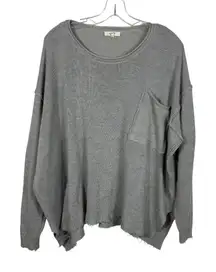 Easel Light Gray Oversized Distressed Knit Pocket Lightweight Sweater Top Small