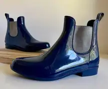 Ralph Lauren Blue Metallic Elastic Water Resistant Rain Pull on Ankle Boots 10