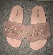Baby Pink Fuzzy Slides