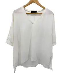 fab'rik White Textured V-Neck Oversized Blouse Top High‎ Low Hem Boxy Dolman L