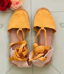 Aldo Sunshine Spice Mustard Yellow Rope-Wrapped Tie Back Boho Espadrilles 8.5