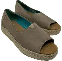 Toms Tan Suede Peep Toe Small Wedge Women’s Espadrille Shoes Size 5