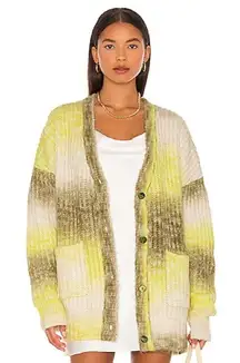 For Love & Lemons Celeste‎ Chunky Knit Cardigan Womens Medium Yellow Ombre