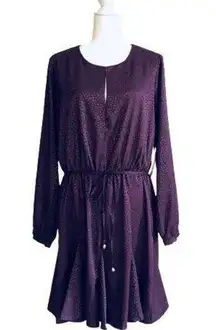 Emma & Michele Dress Purple Long Sleeve Tie Waist Trumpet Hem Dress Size Large