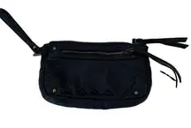 Billabong Black Pebble Leather Studded Moto Embroidered Western Wristlet 6 x 9"