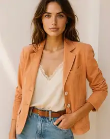 Vintage Y2K Anne Taylor Peach Orange Genuine Suede Fitted Jacket Large