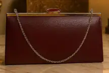 Vintage Etra Brown Leather Frame Clutch with Gold Hardware