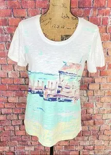 Coral Bay Lake Dock Painting Slub Knit Tee White Multi S