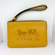 Coach Corner Zip Leather Wristlet Wallet Yellow Mustard Color