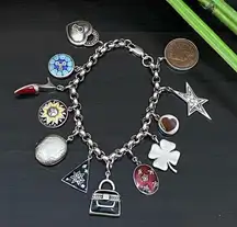 Sterling Silver Vintage 925  12 Charms Bracelet