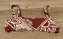 Aerie Boho Henna Floral O Ring Scoop Bikini Top Brown‎ White Size Medium
