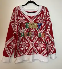 SOFT FUZZY Ugly CHRISTMAS SWEATER Holiday Time Embellished‎ Colorful Sz XL 16-18