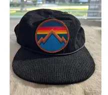 Aviator Nation Black Corduroy Snapback Hat With Mountain Patch & Mesh Lining