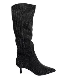 Madden Girl Dicee Kitten Heel Knee High Rhinestone Boots Size 7M Black Silver