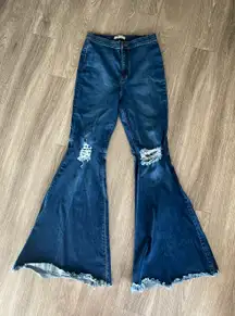 Blue Distressed Bell Bottoms Jeans 