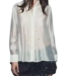 Bailey 44 Long Sleeve Buttoned Down Shirt Rhinestones Collared Blouse Cream Sz S