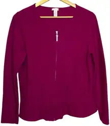 Chico’s Women’s Wool‎ Ruffle Hem Renee Cardigan Zip Sweater Pockets Magenta Pink