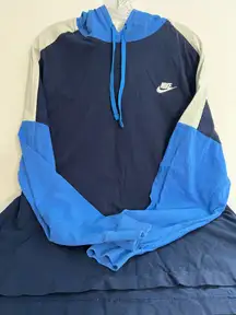 Nike Men's Pullover Blue and Gray Hoodie