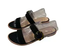 Loft Sandals Slide Tortoise Shell Buckle Black Suede, Sz 9